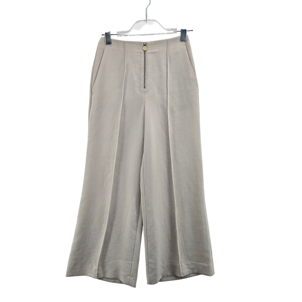 Wilfred Beige Wide Leg Cropped Pants Zipper Front Size 2 Polyester Cupro